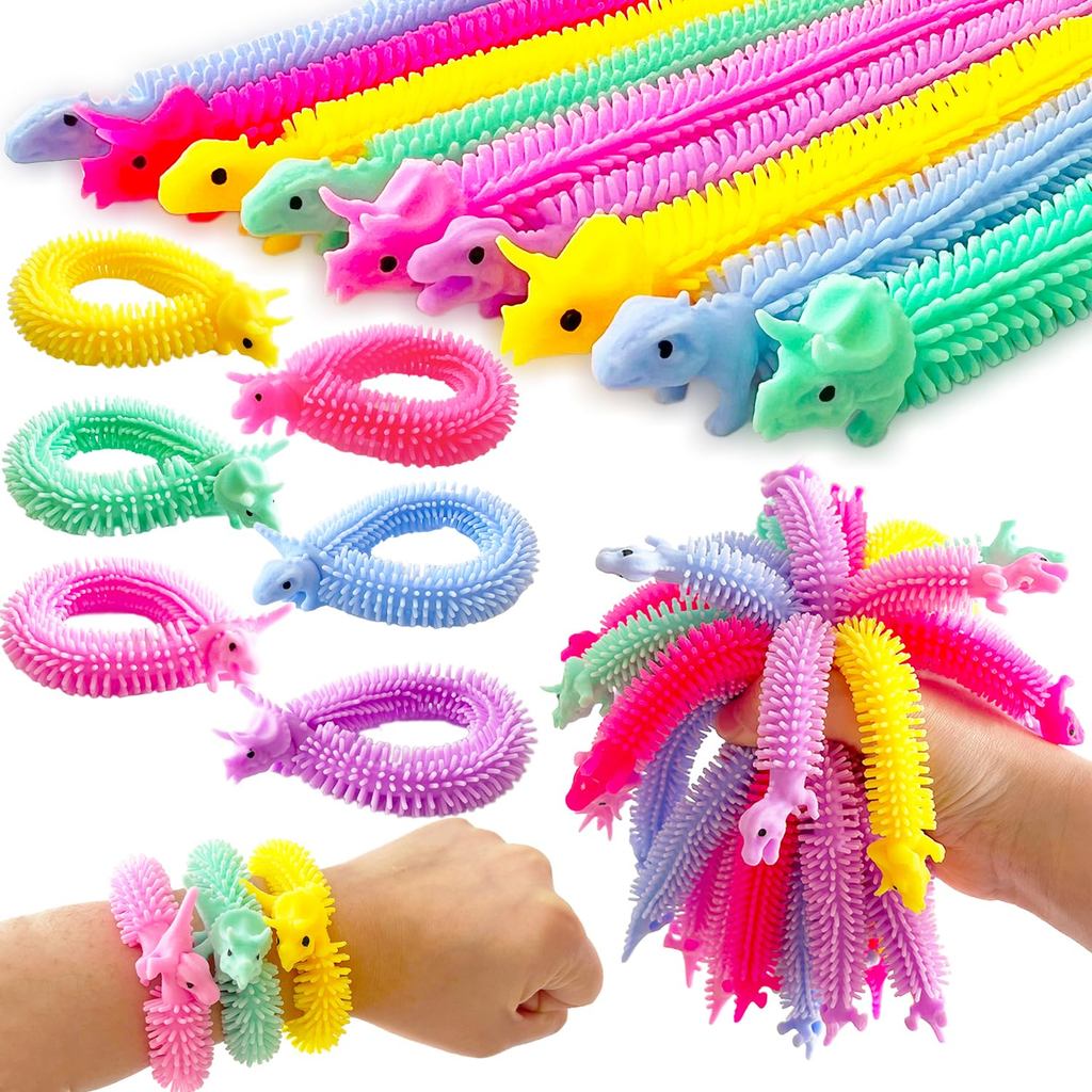 40-10 Pack Dinosaur Sensory Noodle Strings,Stretchy String Fidget Toys,Textured Stretchy String for