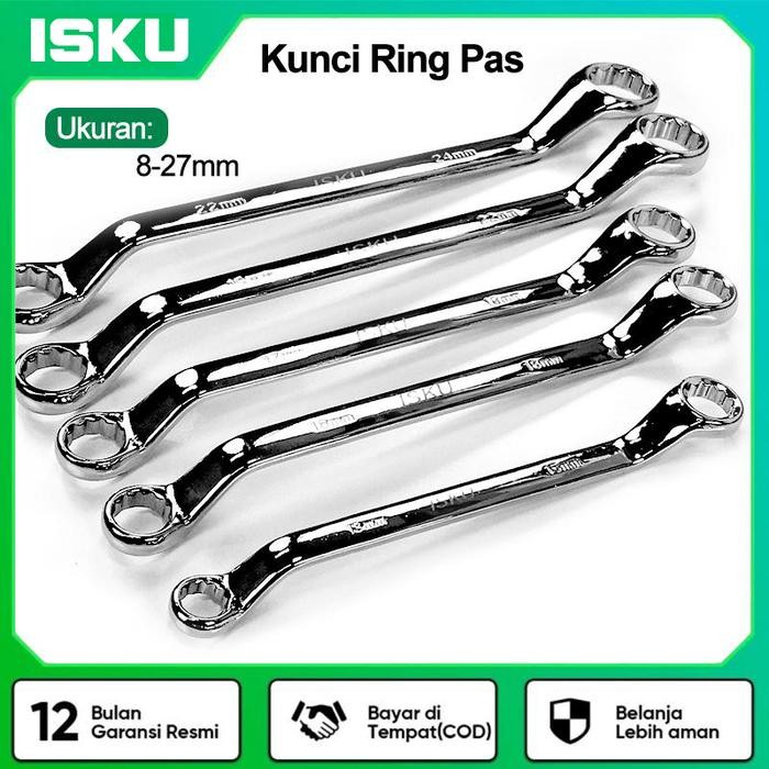 ISKU Kunci Ring Pas Ukuran 8-27mm Ring Pas/Ring Spanner Set