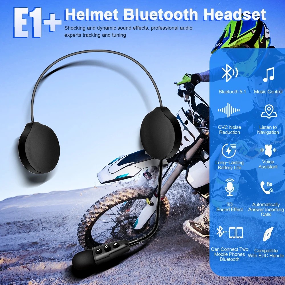 EJEAS E1+ Motorcycle Helmet Bluetooth Headset Optional Remote Controller Music Player Noise
