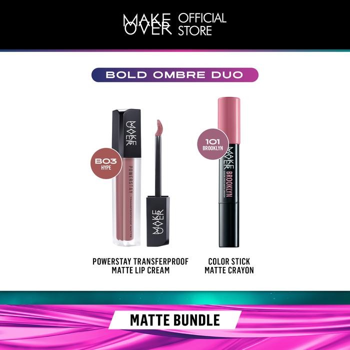 MAKE OVER Bold Ombre Duo Glam Lip Statement Matte Bundle - Transferproof Matte Lip Cream Bundle +
