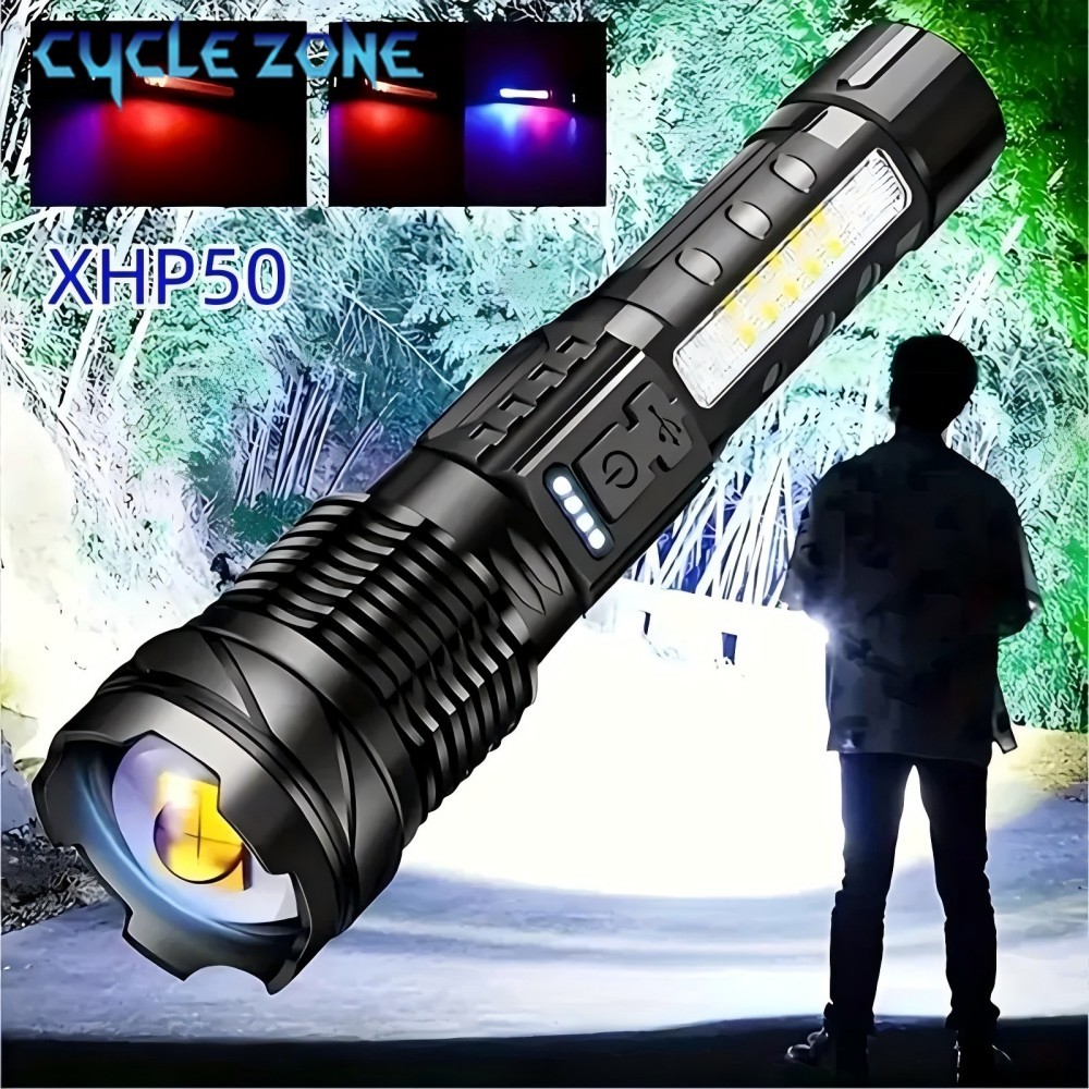 Powerful XHP50 Flashlight Zoomable Flashlight Handheld Lighting Night Work Emergency Torch for