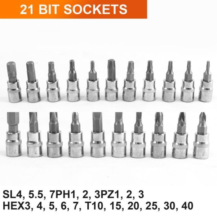 Premium Set Kunci Shock 1/4 Socket + Obeng Socket Set 46 Pcs Termurah