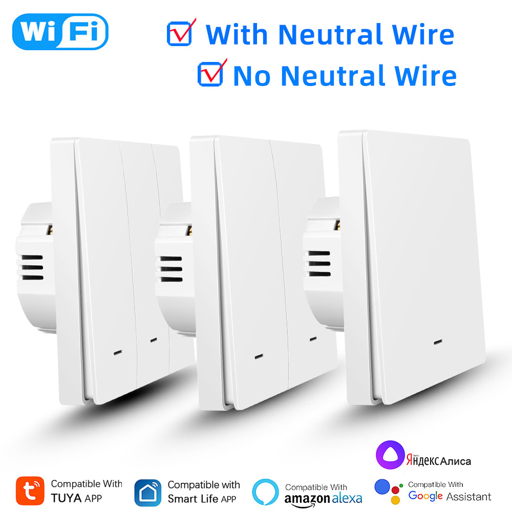 Tuya WiFi Smart Light Switch Push Button No/With Neutral Wire SmartLife Remote Timing Control Panel