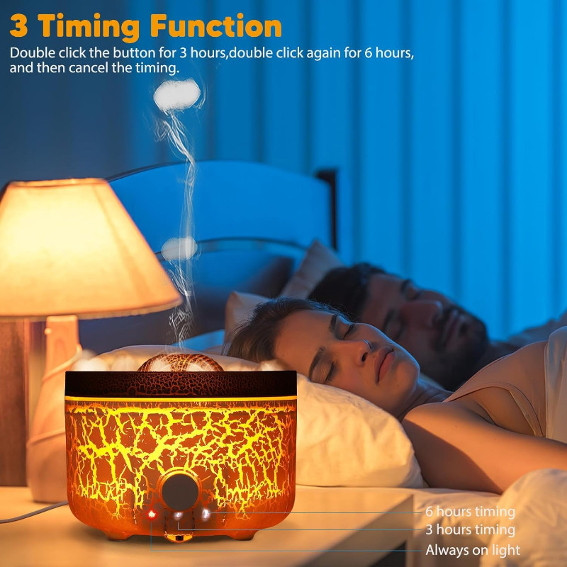 Volcano Flame Diffuser 560ML Aroma Essential Oil with 2 Spray Modes Color Changing Lights Timer