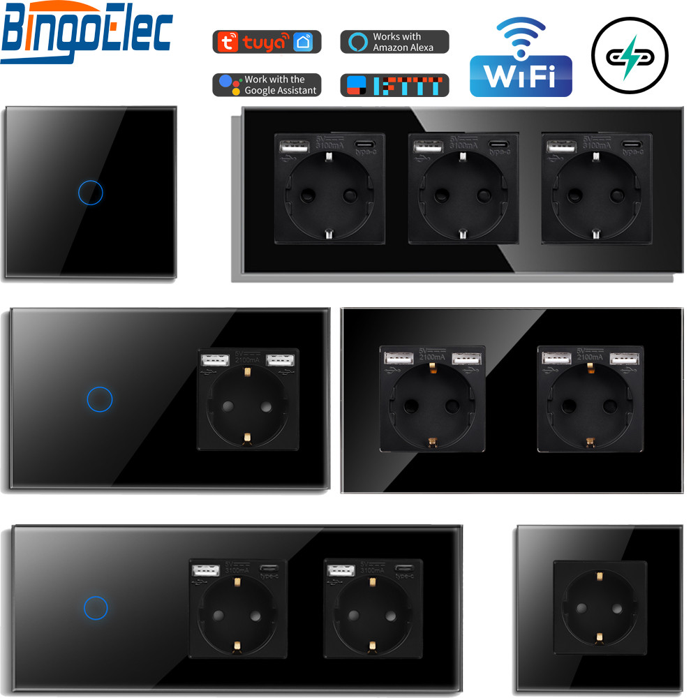 Bingoelec Tuya Smart Touch Switches Plus EU Wall USB Socket Type-c