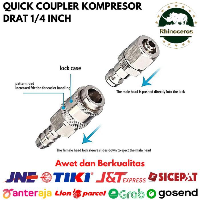 Quick Coupler Connector Angin Neple Kompresor Universal Drat 1/4 Inch