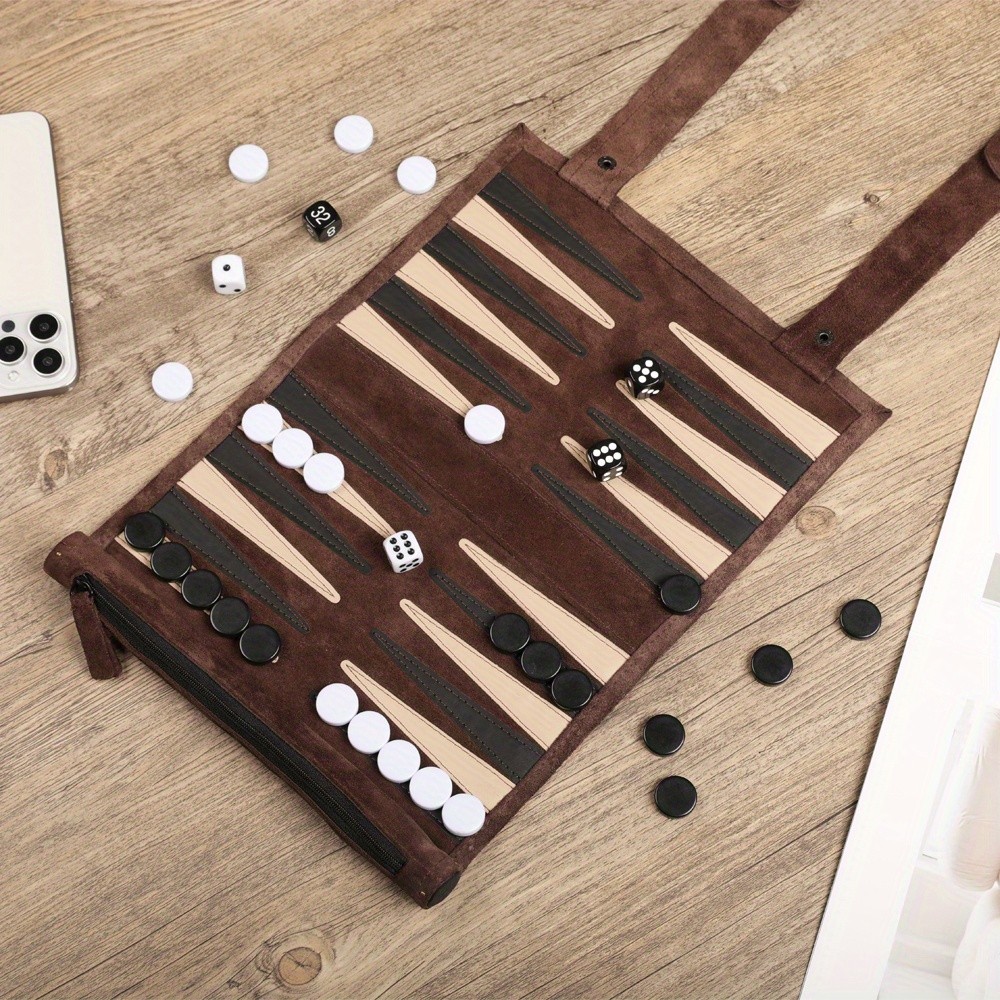 Portable Backgammon Storage Bag Travel Set with Lightweight Foldable Board