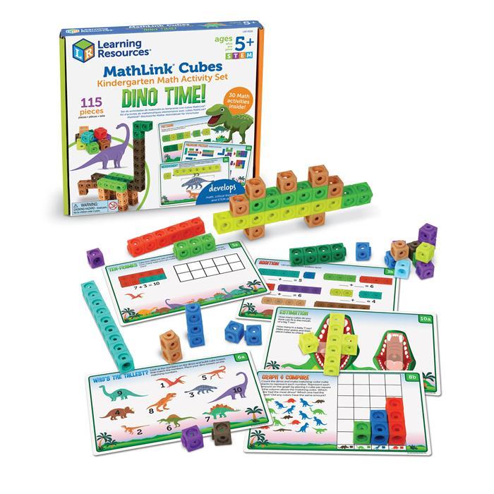 Learning Resources MathLink Cubes Activity Set Dino Time, Kindergarten Math Activity Set with 100 Cubes & 15 Activity Cards