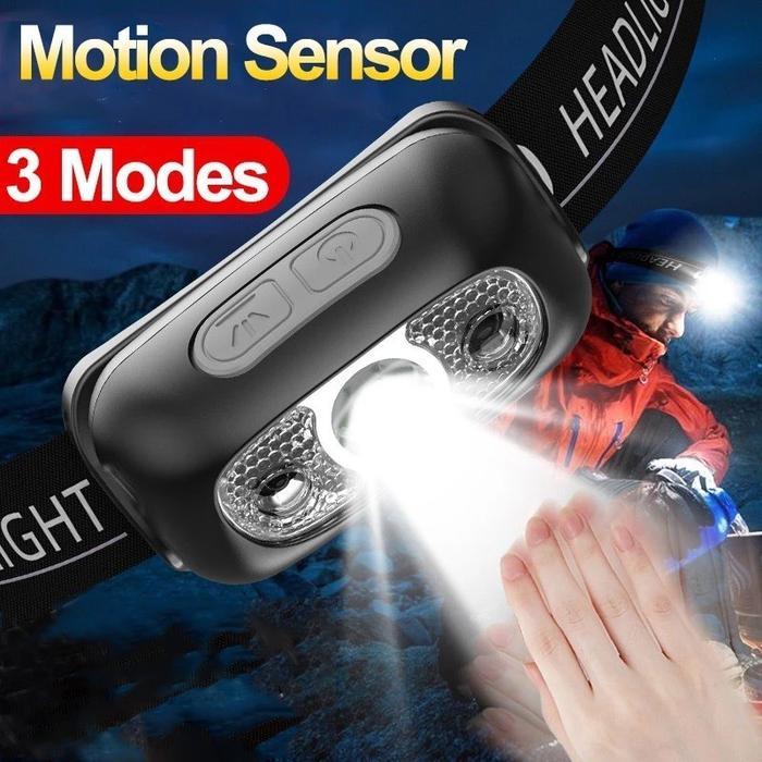 CODReady Stock Senter Kepala Headlamp Motion Sensor Headlight Rechargeable LED Flashlight