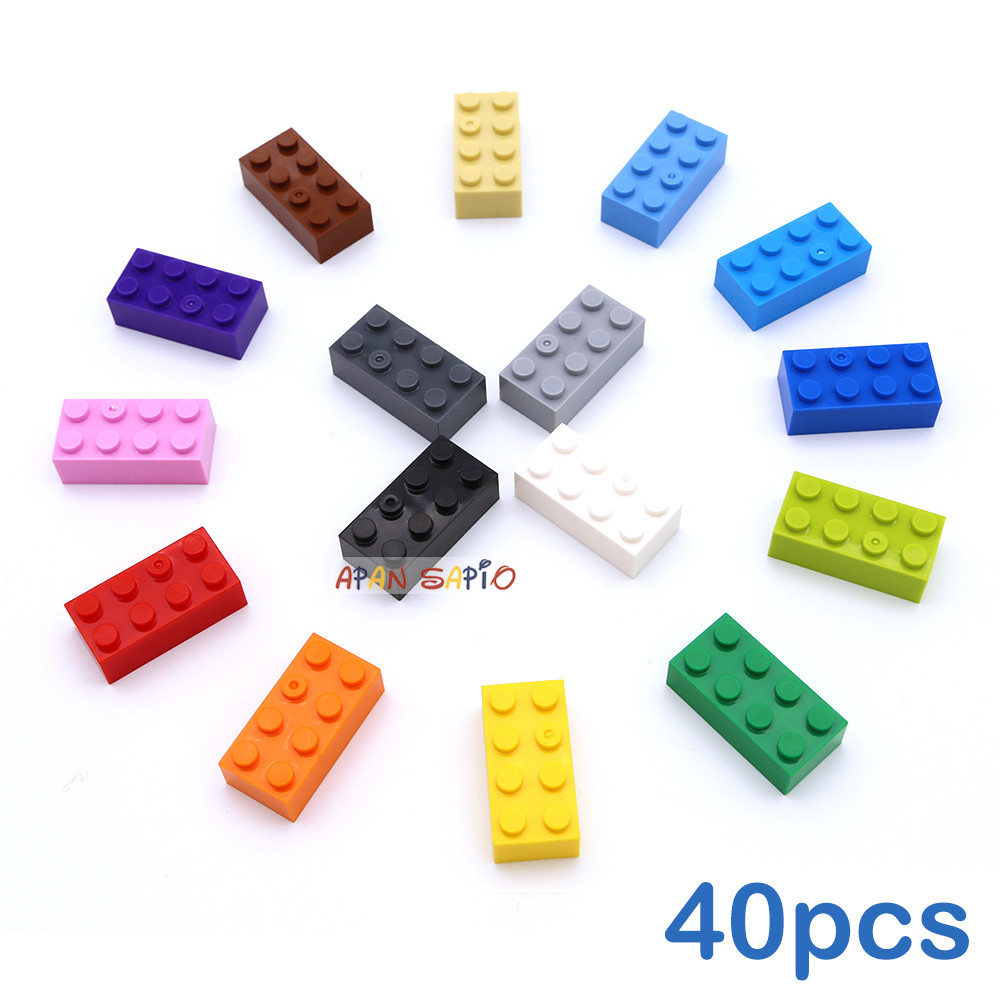 40pcs DIY Building Blocks Thick Figures Bricks 2x4 Dots Educational Creative Size Compatible With
