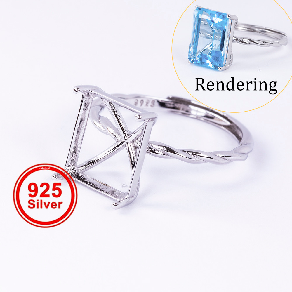 1pc Multi-size Square Ring Setting, S925 Sterling Silver Material, Simple Twisted Ring Base,