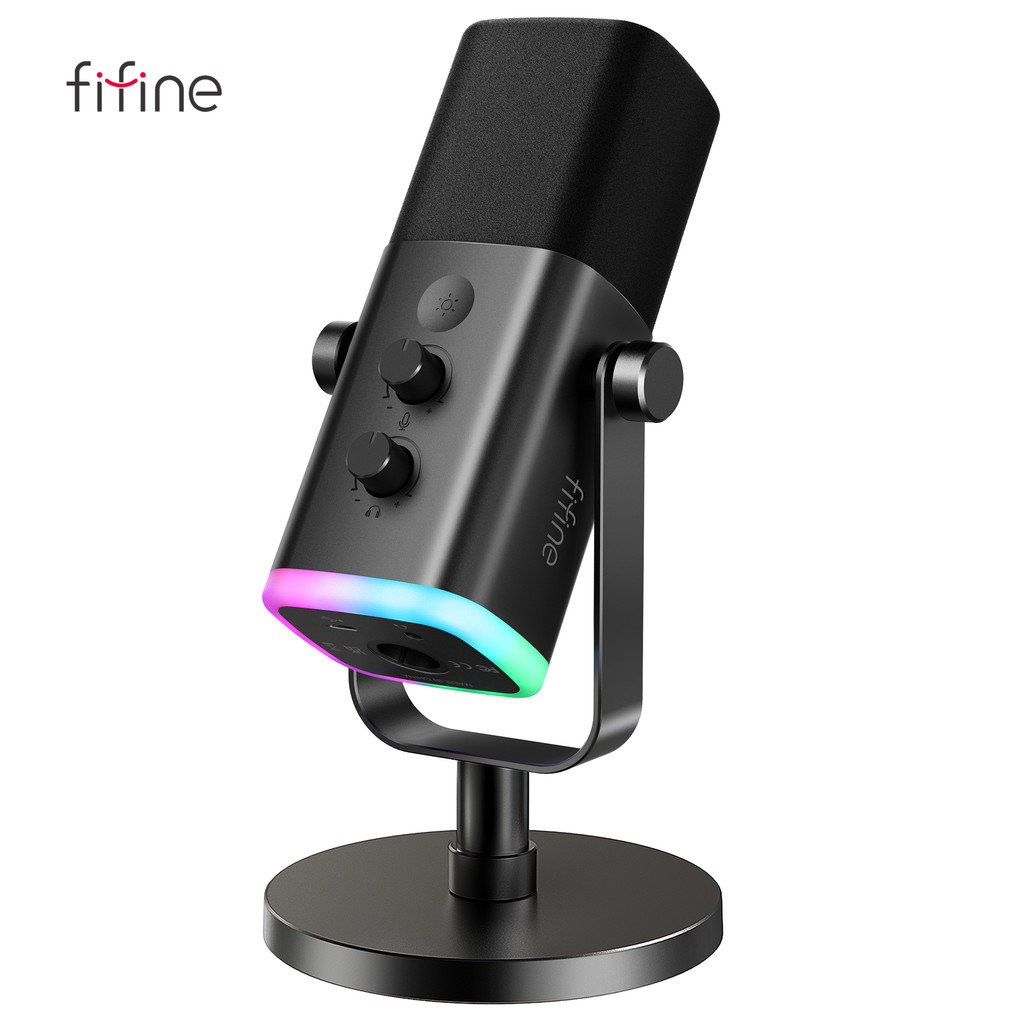 FIFINE USB/XLR Dynamic Microphone with Touch Mute Button,Headphone jack,I/O Controls,for PC PS5/4