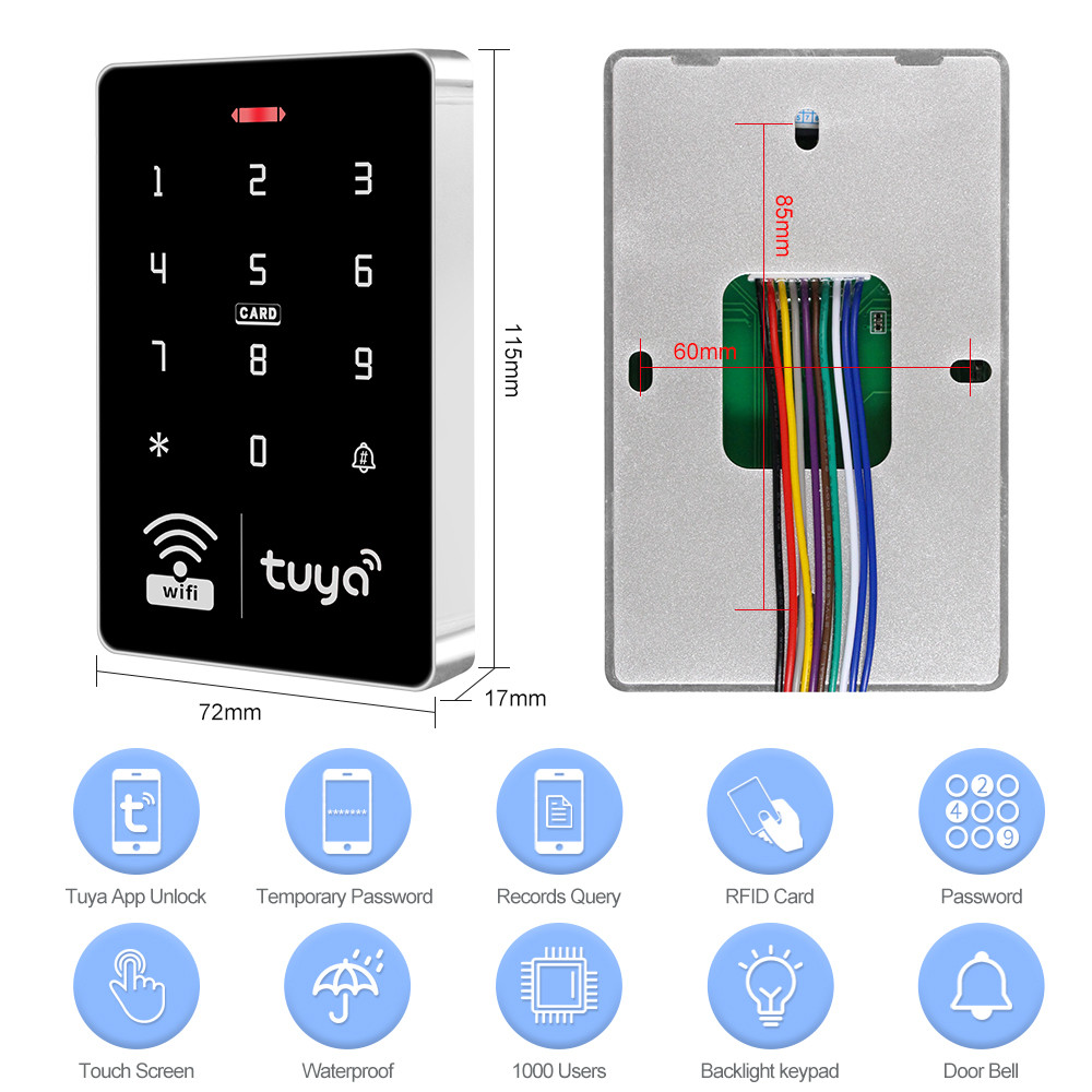 5YOA WiFi Tuya Door Access Control Keypad IP68 Waterproof RFID Keyboard Controller Reader Touch