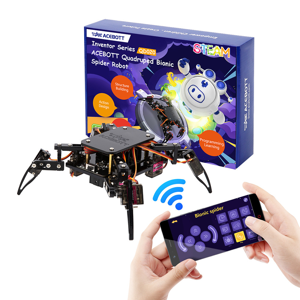 ACEBOTT ESP8266 Bionic Quadruped Spider Robot Kit App Remote Control Walking Crawling STEM Robotics