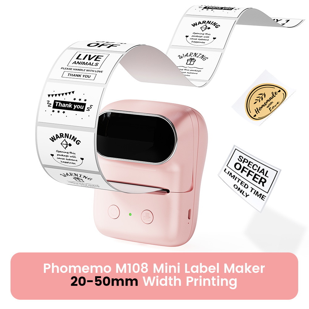 Phomemo M108 Thermal Wireless Label Printer Portable Bluetooth Sticker Mini Printer Barcode Label