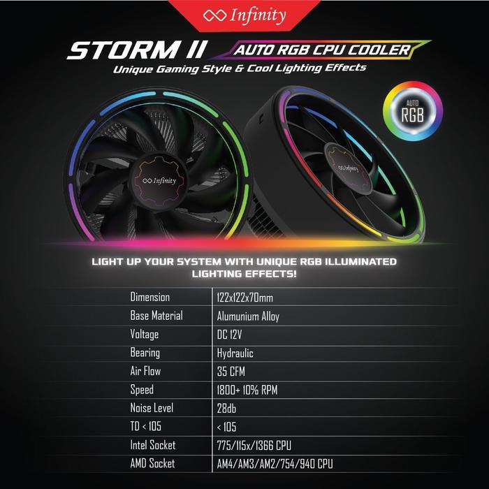 FAN PROCESSOR INFINITY STORM II RGB FOR INTEL N AMD