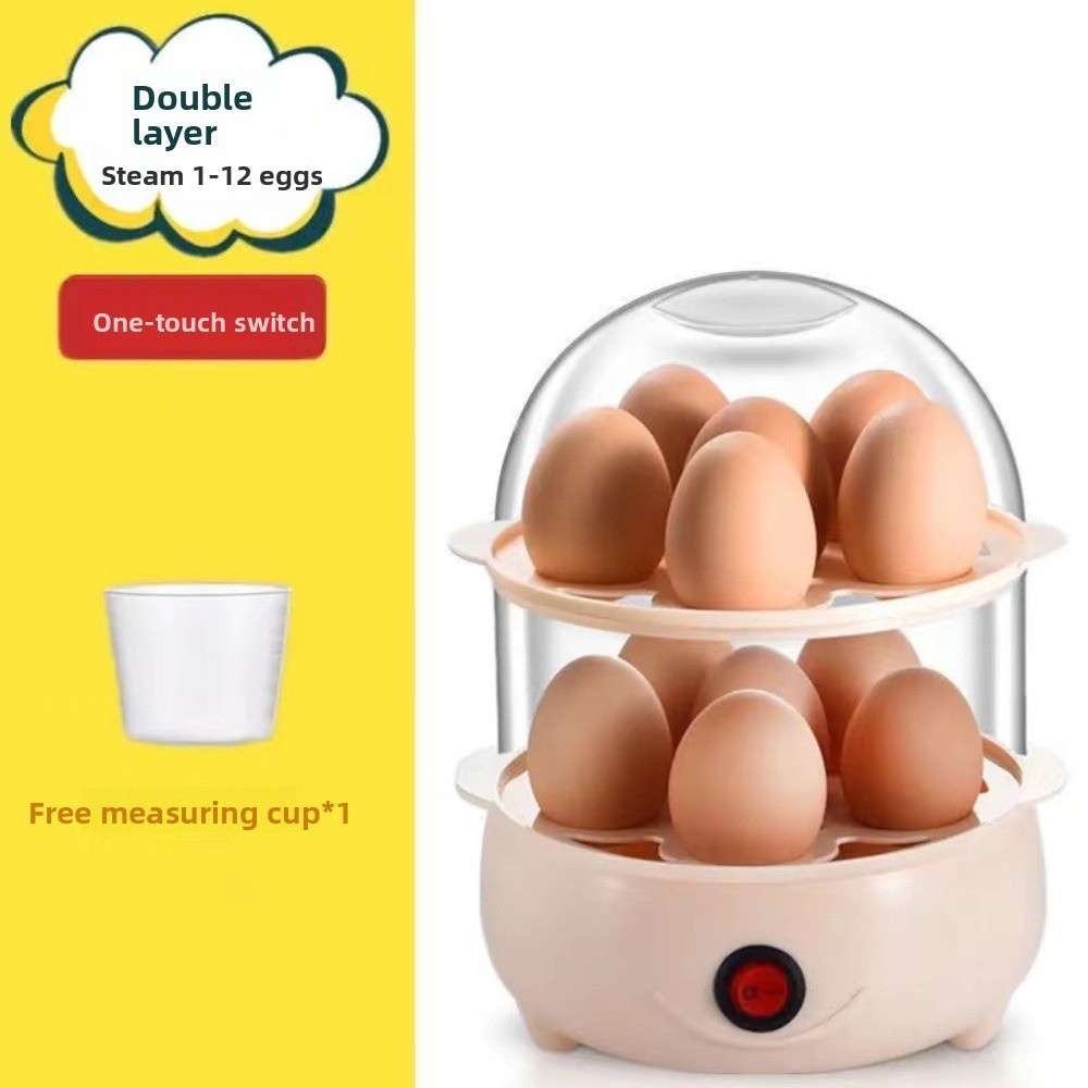 Portable Automatic Power Off Egg Boiler Multi-layer Mini Egg Steamer with Measuring Cup Breakfast