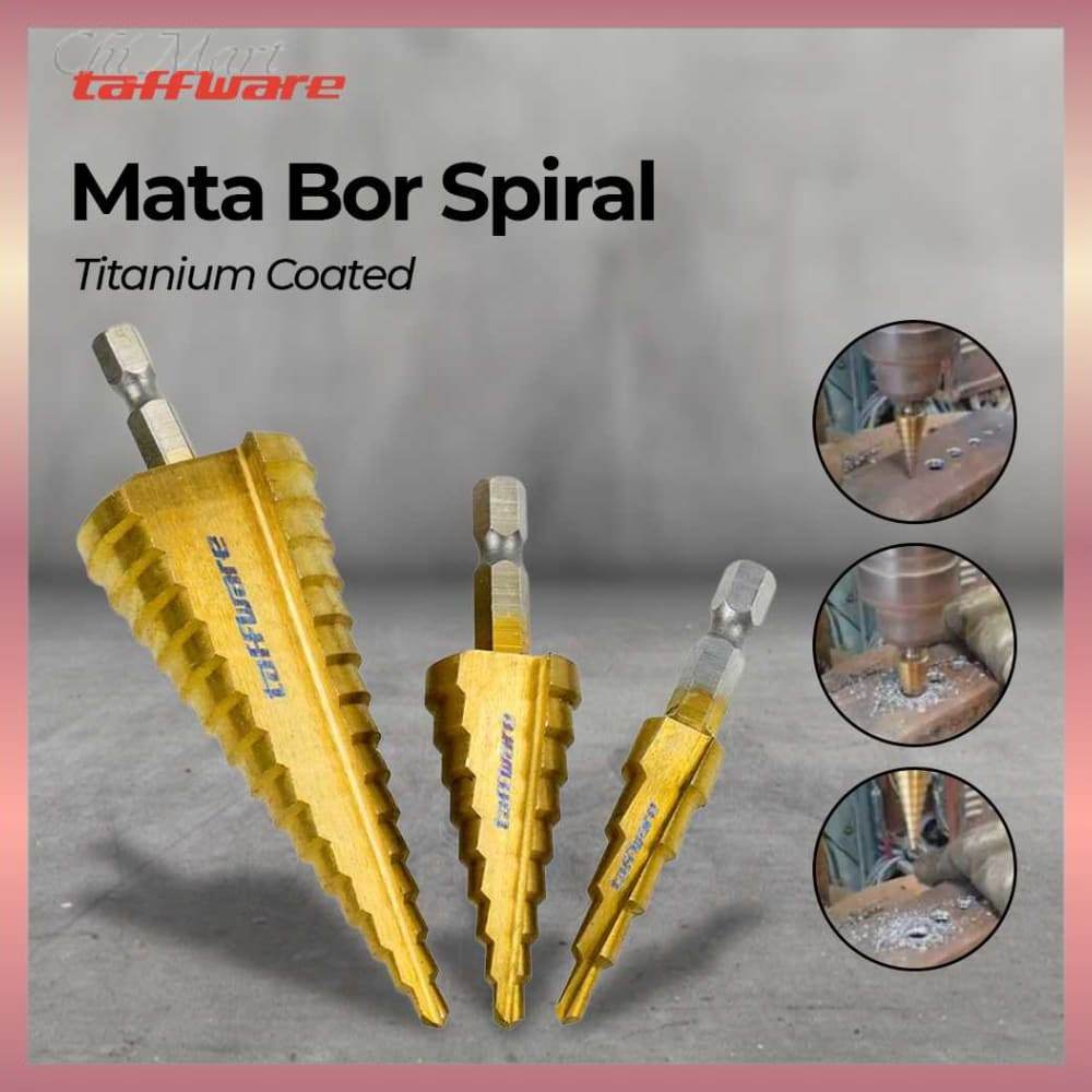 Taffware Mata Bor Spiral Drill Bits Titanium Coated 3 Pcs