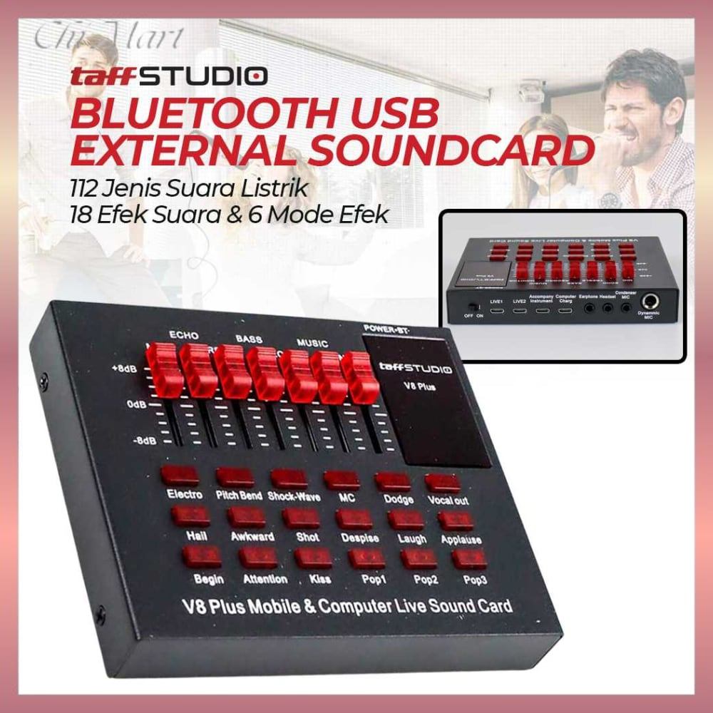 TaffSTUDIO Sound Card Bluetooth USB External Live Mic Headset - V8 Plus