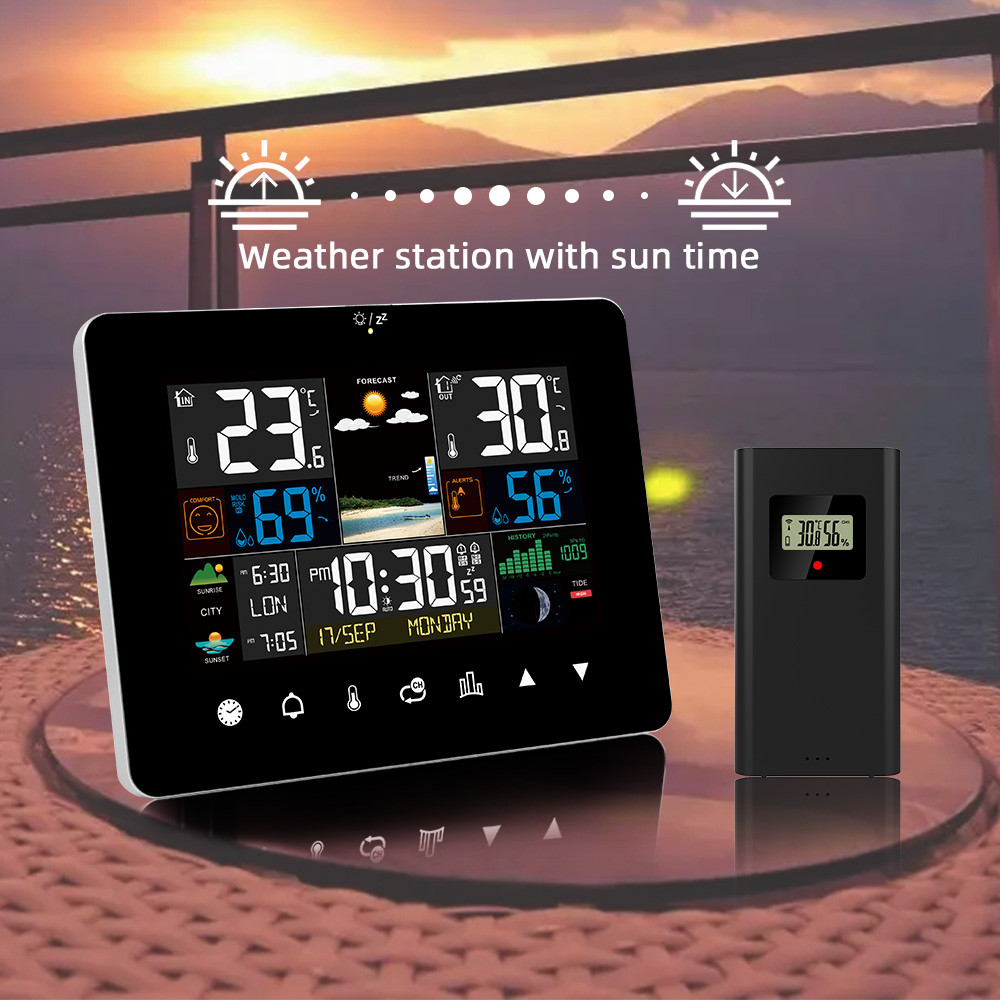 Multifunctional Weather Station Alarm Clock Touch Screen Thermometer Hygrometer Wireless Sensor
