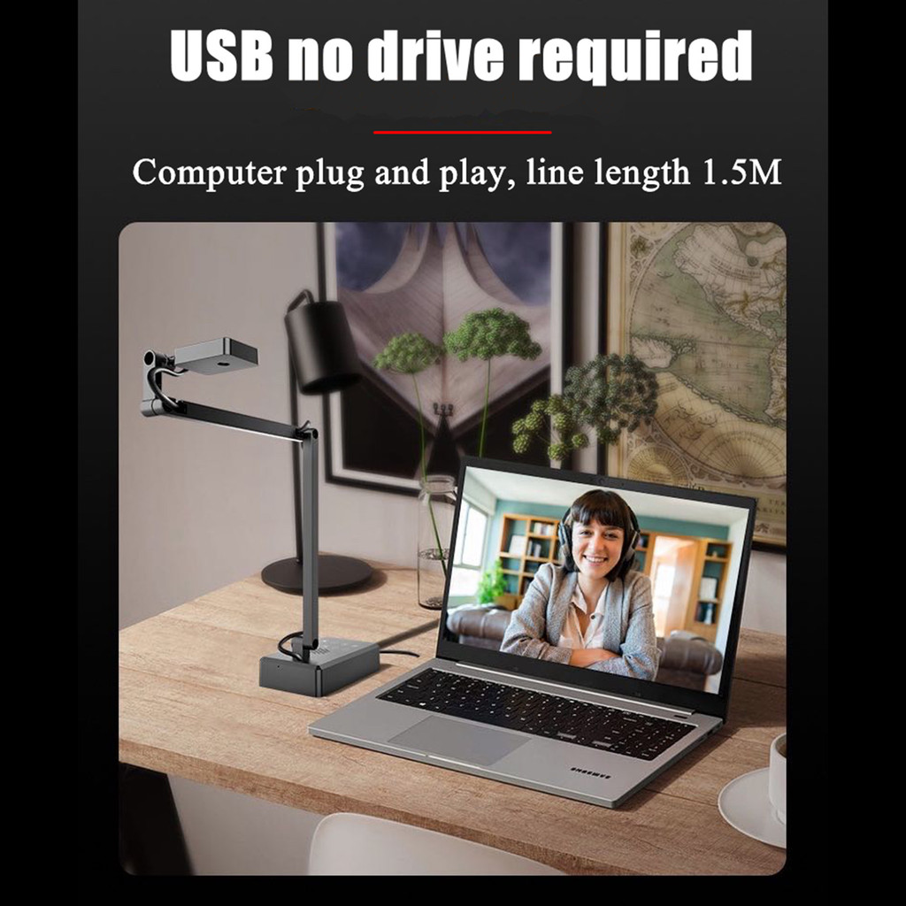 4K USB Document Camera 16MP Webcam Visualiser Image Invert Foldable for Live Demo Web Conferencing