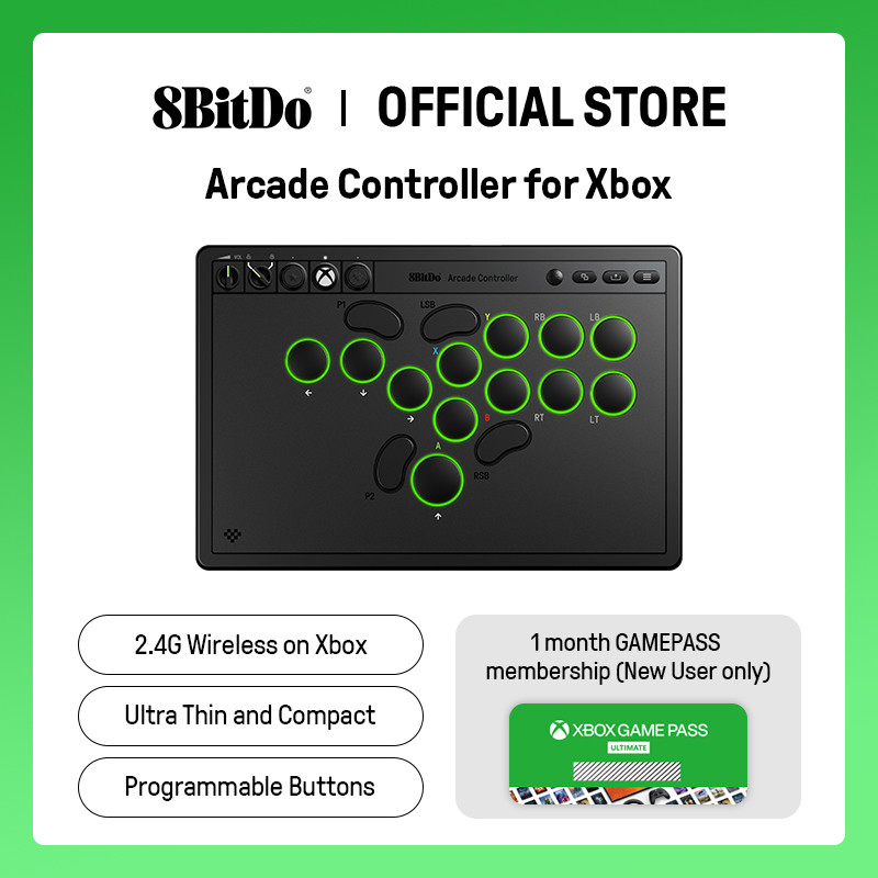 8BitDo All-Button Wireless Arcade Controller for Xbox Series XS & Windows, Low-profile Mechanical