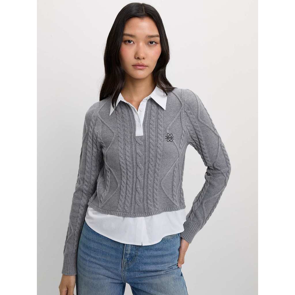 Pomelo. Cable Knit Top - Mid Grey