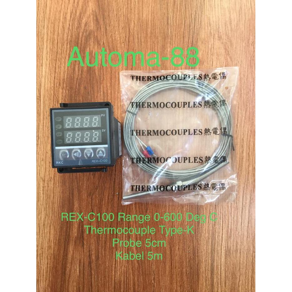 Paket Rkc Rex-C100 Sensor Type-K 5Cm 5M 0~600C Temperature Controller