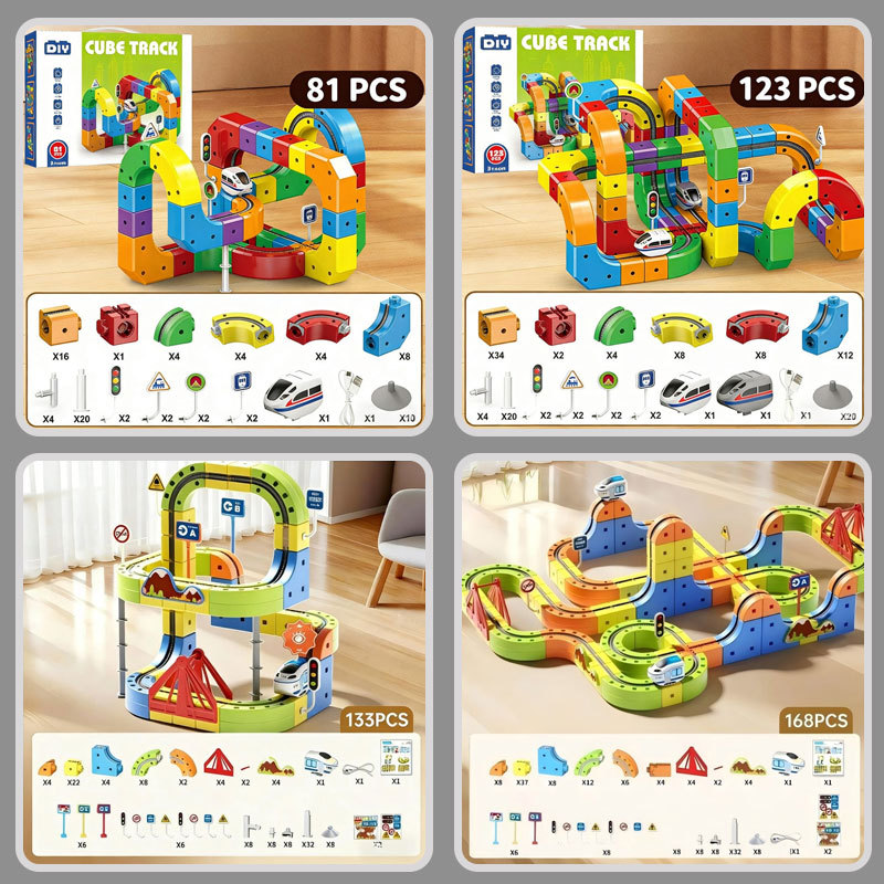 Magic Rail Car Cube Toys Set Diy Assembly Building Magic Electronic Track Train Construct