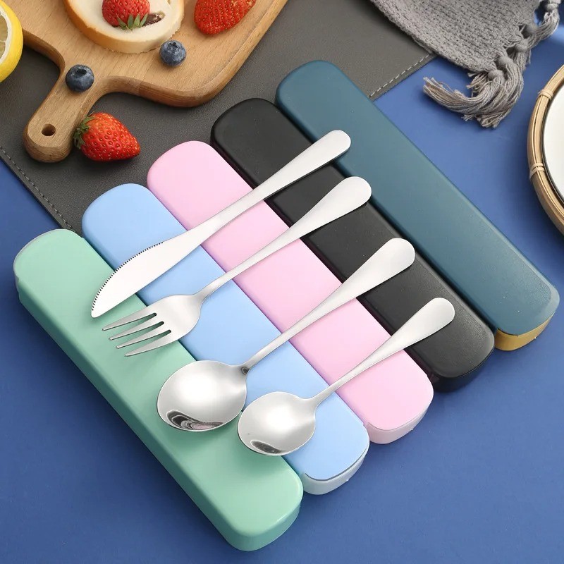 Portable Tableware Spoon Knife Fork Four-Piece Set Household Simple Student Dormitory Tableware Set