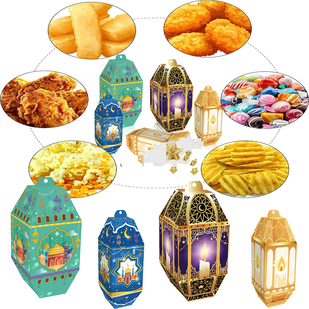 3D Eid Mubarak Lantern Shape Packaging Box 12pcs/Pack Snake Candy Gift Paper Boxes for Eid Mubarak