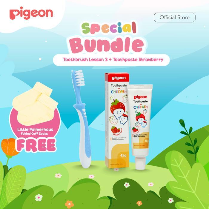 Pigeon Special Bundle Toothbrush Lesson 3 + Toothpaste Free Cuff Socks Lph