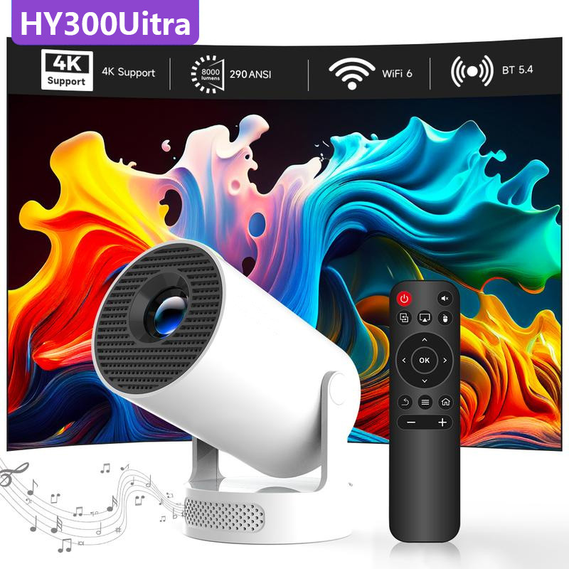 HY300Ultra Smart Android Projector, WiFi 6, 4K Decoding, Automatic Keystone Correction, Portable