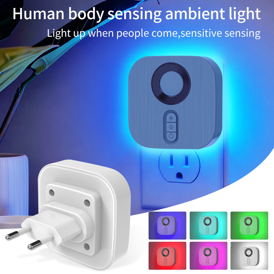 Wireless LED Night Light with Motion Sensor EU Plug Socket Wall Lamps RGB Dimmable Nightlight For