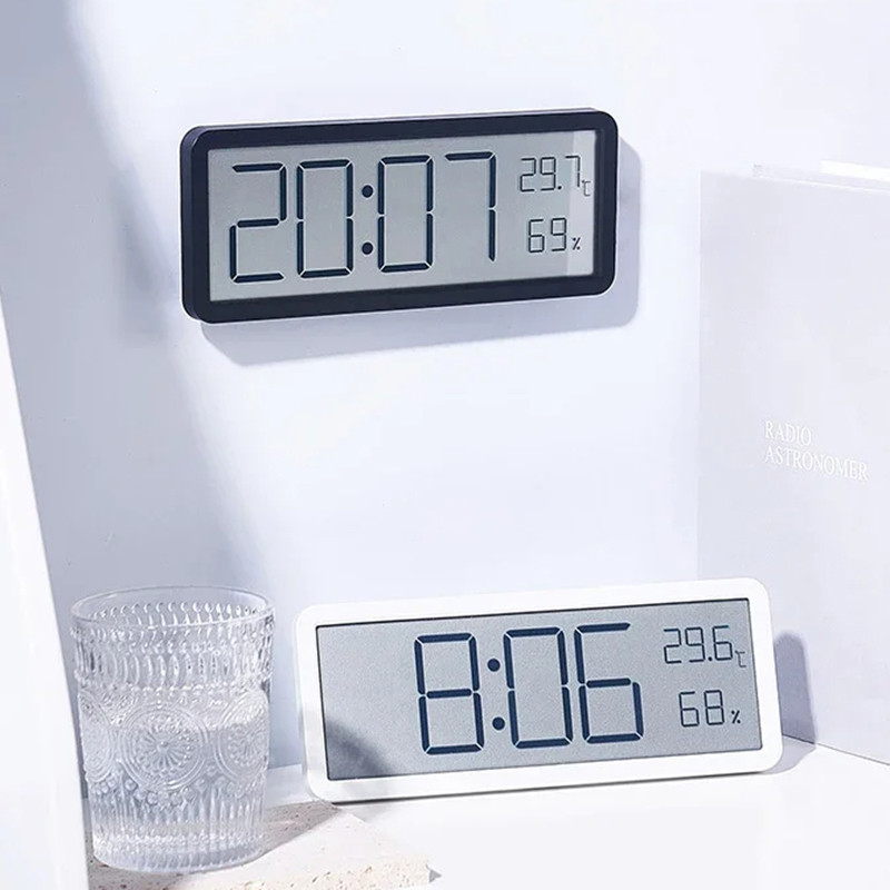 LCD Screen Digital Wall Clock Time Temperature Humidity Display Electronic Clock Hanging Desktop